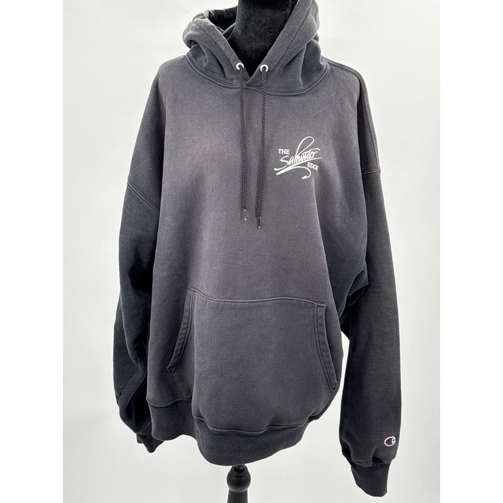 Champion Premium Reverse Weave Hoodie Saltwater Edge Fishing Black Mens 2XL S101